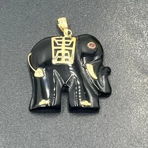 Designer 1 1/4" 14K Gold Carved
Onyx Elephant with Red Ruby Eyes
Pendant